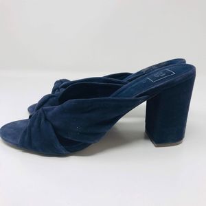 GAP Blue Suede Peep Toe Knotted Mules